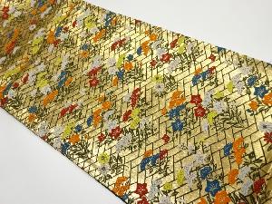 秋草に檜垣模様織出し全通袋帯